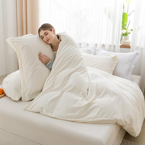 Image of SheRest Beige Duvet Cover King Size - Soft Brushed Microfiber, 3 Pieces, 1 Duvet Cover 104x90 Inches with Zipper Closure 8 Ties & 2 Pillow Shams, Breathable Bedding Set for All Season (No Comforter)