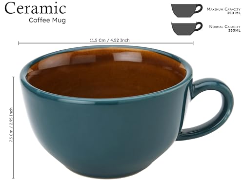 Image of Bodhi House Ceramic Soup and Coffee Wide Large Mug with Handle - Set of 1, 350 Ml Glossy Finish | Microwave Safe | for Maggi, Cappuccino, Latte, Green Tea - Cyan