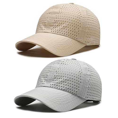 AYPOW 2 Packs Gorra de BéIsbol de Transpirable para Hombre, Gorra Running de Secado Rápido Malla, Gorro de Protección Solar Sombreros de Verano Viseras Plegable Ajustable Ligera al Aire Libre