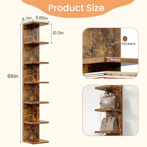 Image of upsimples 7-Tier Floating Wall Shelf, Brown Vertical Vanity Decor Shelves