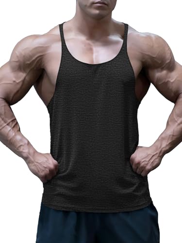 Yewloch Camiseta de Tirantes para Fitness de Hombre,Camisetas Atléticas de Secado rápido para Culturismo,Camisetas de Tirantes Tombre Gym(Negro,L)