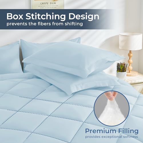 HEVUMYI Twin Comforter Set - 5-Piece All Season Bed in a Bag Twin, Ultra Soft Bedding Set with Comforter, Flat Sheet, Fitted Sheet, Pillowcases, Pillow Shams, Greyish Blue