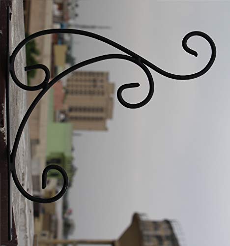 Image of Wrought and Cast Iron Leaf Design L Wall Bracket (27x27x03cm, Black)