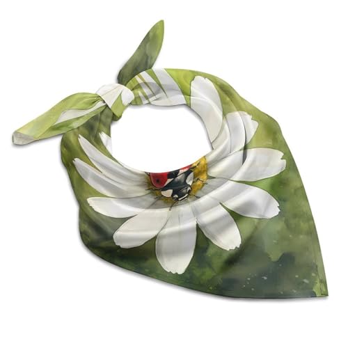 Daisy Ladybugs Watercolors Silk Like Head Scarf for Women Bandana for Hair Wrapping Fashion Accessory Square Hair Scarves 18