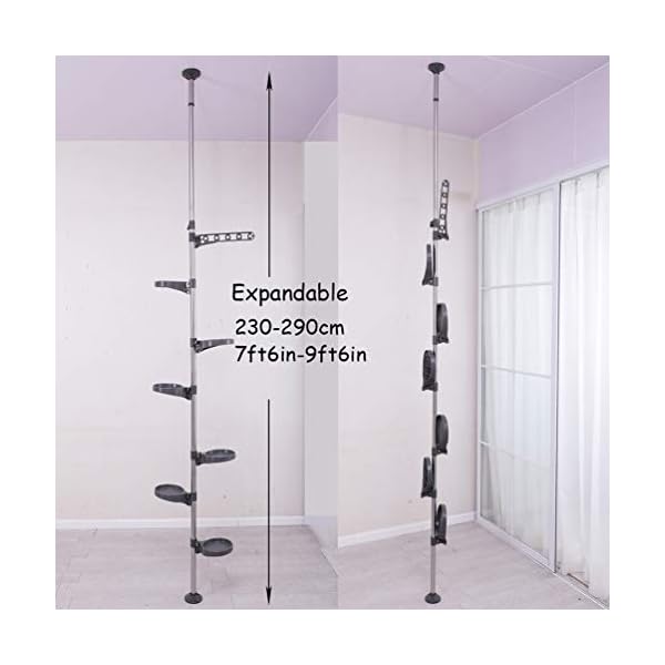 BAOYOUNI 7-Tier Indoor Plant Pole Spring Tension Rod Expandable Flower Pots Display Rack Stand Hanger Metal Corner Storage Shelf, Grey - Image 7