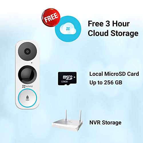 EZVIZ WiFi Video Doorbell, Night Vision, Two-Way Talk, PIR Motion Detection, Wea ther Proof, 180° Vertical FOV, Free 3-hour Cloud Storage(DB1)