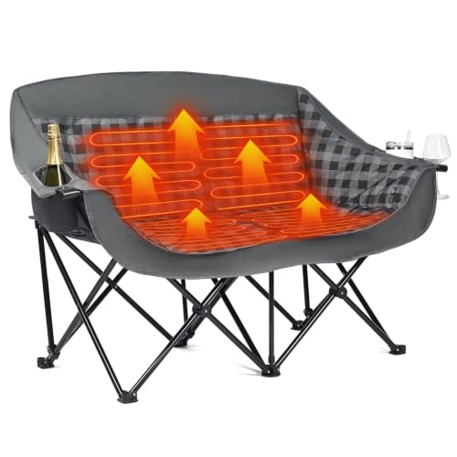 Image of Heated Double Camping Chair - Heated Loveseat Padded Chairs for 2 Person