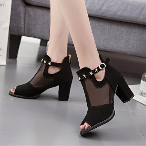 UPGENT Women's Chunky Block High Heeled Sandals Fashion Peep Toe Sexy Mesh Platform Ankle Booties Wedding Dress Party Shoes4