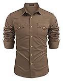 COOFANDY Mens Western Cowboy Dress Shirts Long Sleeve Embroidered Casual Button Down Work Shirt Brown