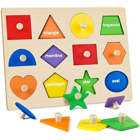 Roberly Shape Wooden Puzzles for Toddlers 1-3, Montessori Toys Peg Puzzle Geometric Color Matching Board for Girls Boys 12-18-24 Months Preschool Learning Educational Toys Birthday Gifts for Kids Cover