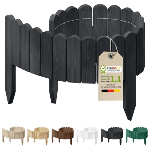Floranica Rollborder Flexibler Holzzaun 100 x 10 cm Anthrazit Beeteinfassung Deko für Gartenzaun...