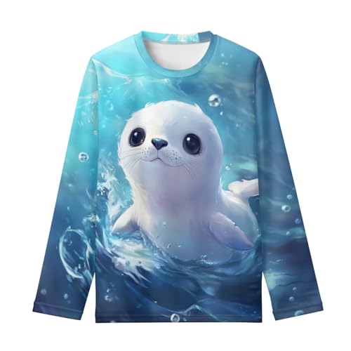 Image of Girls Cartoon Print Long Sleeve Graphic Tee Casual Crew Neck T-Shirts for 3-16 Years Little Girls