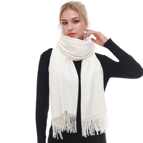 RIIQIICHY Schal Damen Winter Schals Tücher Winterschal Kuschelig Xxl Creme Damenschal Pashmina Herbst Frauen Kaschmir Schal mit Fransen