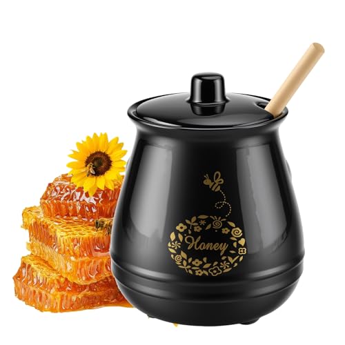Wozzies 300 ml Honigtöpfe Keramik, Honiggläser mit Löffel, Honigglas für die Lagerung und Verteilung von Marmelade und Ahornsirup