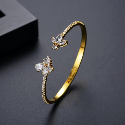14K Gold Single Row Moissanite Butterfly Bracelet, Elegant Design for Women, Adjustable Open Bangle4