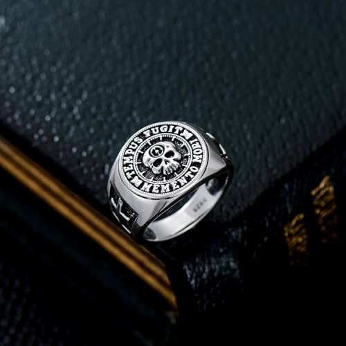 PROESS Memento Mori Ring 925 Sterling Silver Skull Ring Memento Mori Jewelry Gifts for Men Father Husband for Christmas Birthday2