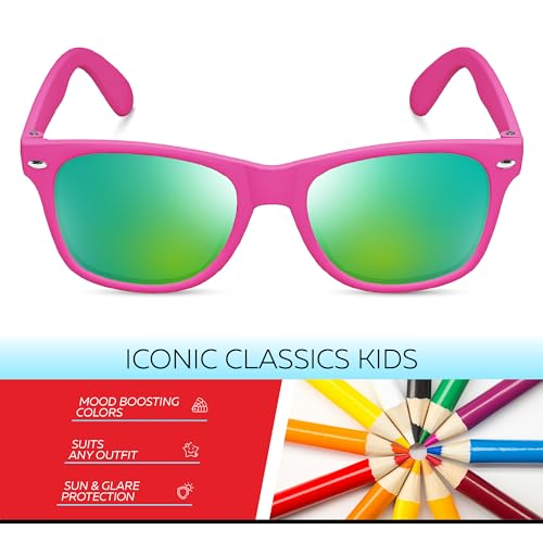 Image of Retro Rewind Kids Sunglasses for Boys Girls Age 3-12 - Shatterproof UV400 Toddler Children Sun Glasses