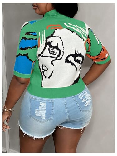 Image of WDIRARA Women's Plus Size Graphic Print Cardigan Button Down Sweaters Short Sleeve Cardigans