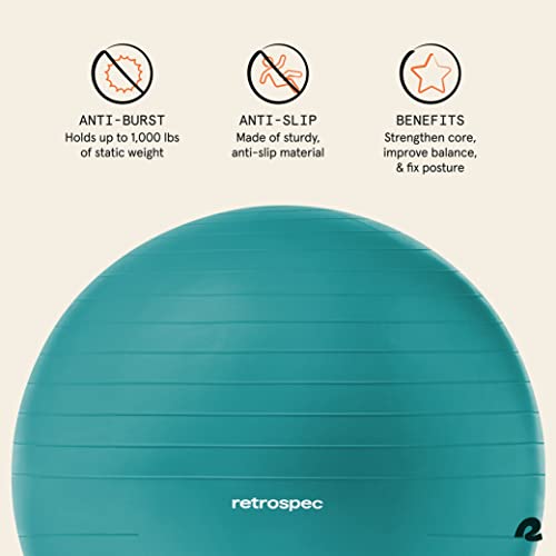 Retrospec 4532 Luna Exercise Ball - 55, 65, Or 75Cm Yoga Ball For Workouts, Stability, Pregnancy - Swish Balance Ball W/Pump & Base thumb #3