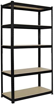 5 Tiers Powder Coated Storage Rack, Black 5-Shelf Steel Shelving Unit Storage Rack Adjustable Garage Shelves Utility Rack Display for Home Office Garage 150 x 75 x 30cm