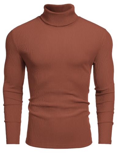Image of COOFANDY Men's Ribbed Turtleneck Sweater Casual Basic Long Sleeve Knitted Pullover Sweater