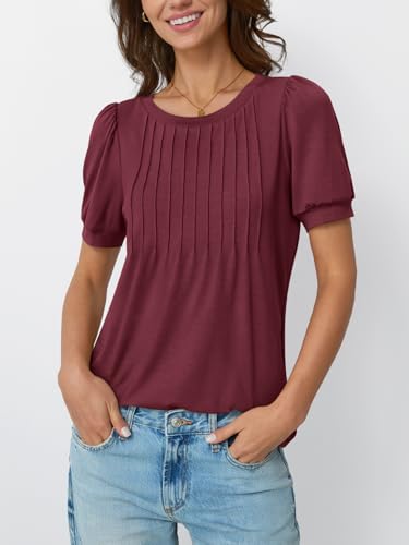 AUTOMET Womens Tops Short Sleeve T-Shirts Blouses Dressy Casual Business Puff Pleated Summer Fashion 2025 Basic Comfy Clothes2