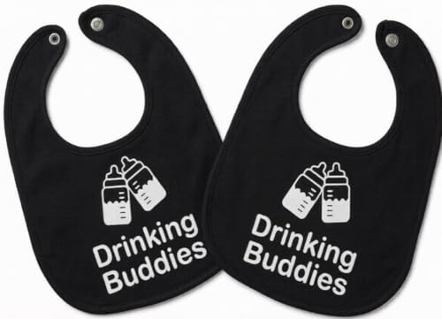 Image of 100% Cotton Drinking Buddies Twin Bibs Cute & Practical Unisex Bibs for Twins with Waterproof, Durable, for Everyday Use