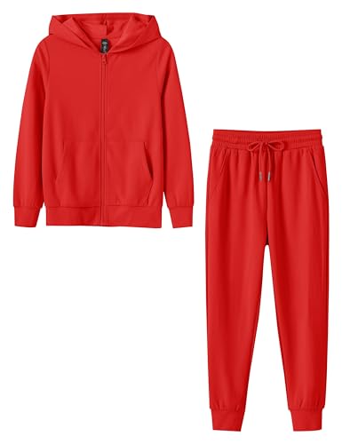 MoFiz Girls Tracksuit Sweatsuits Set 2 Piece Outfits Zip Up Hoodies and Pants Sportswear Jogging Suit Athletic Sets Red 6-7