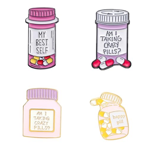 Image of Medical Jewelry Chill Pill Enamel Pin Brooch 4 Pieces Nurse Enamel Pins Cartoon Medical Prescription Pill Pins for Women