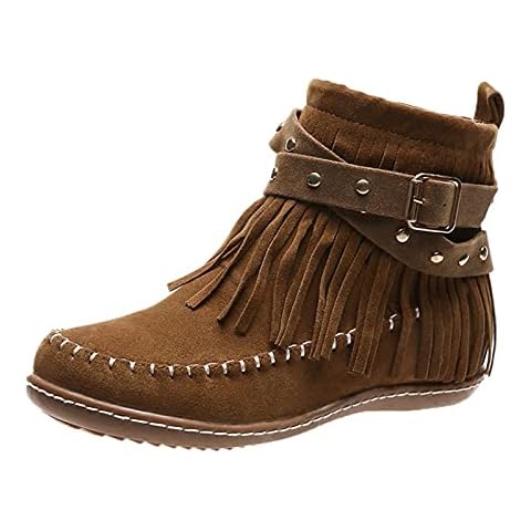 Ladies Suede Tassel Flat Cowboy Boots Cover
