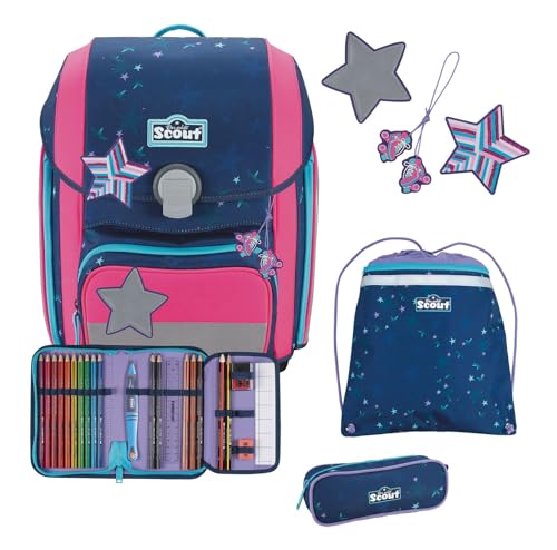 Sac d'école SCOUT Basic Genius Set 4 pièces Pretty Star bleu marine pour la rentrée