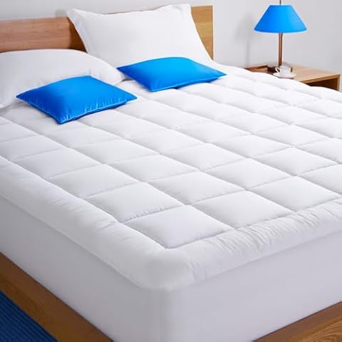 Cloud-Like California King Mattress Topper - 100% Cotton Top Mattress Pad for Back Pain Relief - Breathable & Naturally Cooling for Hot Sleepers Cover