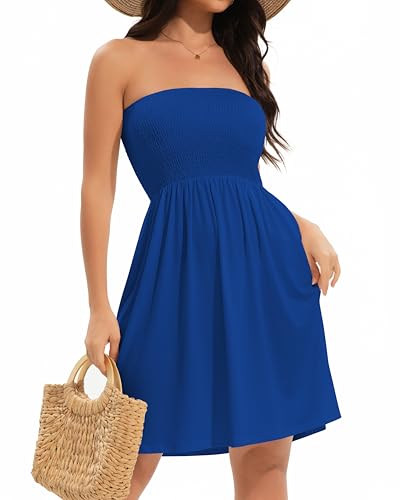Image of elescat Summer Dresses for Women 2026 Strapless Casual Beach Cover Ups Tube Top Sundress