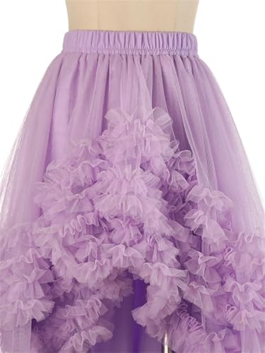 Women Mesh Irregular Cake Skirt High Elastic Waist Tulle Midi Skirts Fluffy Evening High Low Skirts4