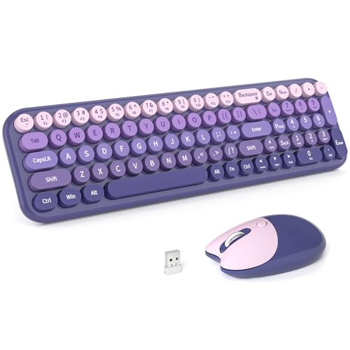 Image of KNOWSQT Wireless Keyboard and Mouse Combo - Purple-Gradient 2.4G Full-Size Typewriter Cute Colorful Keyboards - USB Plug and Play, for Windows, Laptop, Computer, PC, Desktop