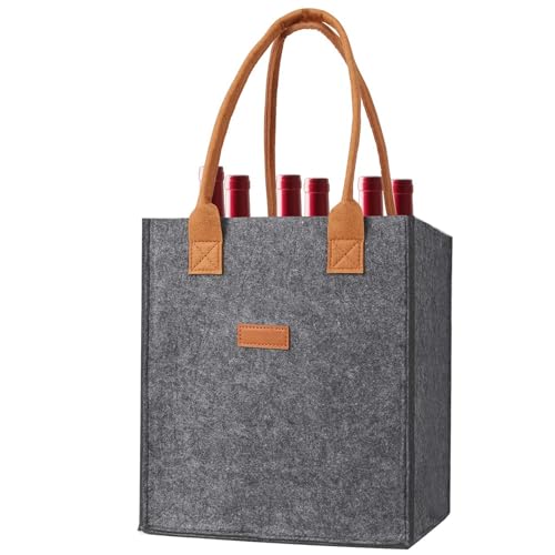 Bolsa De Vino Reutilizable De Fieltro - Portabolsas De Vino, Bolsa De Transporte De Botellas De Vino | Bolso De Vino De Fieltro De 6 Particiones, Portabotellas De Vino De Fieltro Lavable Y