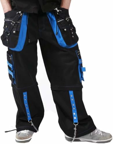 Black & Blue Chain Zip-Off Pants Gothic Cotton Studs Metal Punk Emo Trousers