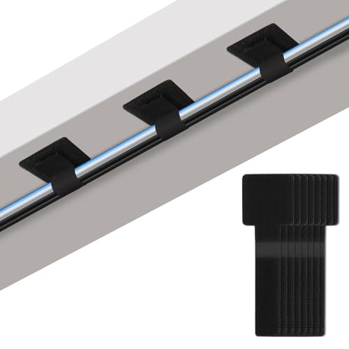 50 Pack Hook and Loop Cable Ties, Self Adhesive Hook and Loop Cable Straps, Under Desk Cable Management, Sticky-Back Cord Organizer for Desk