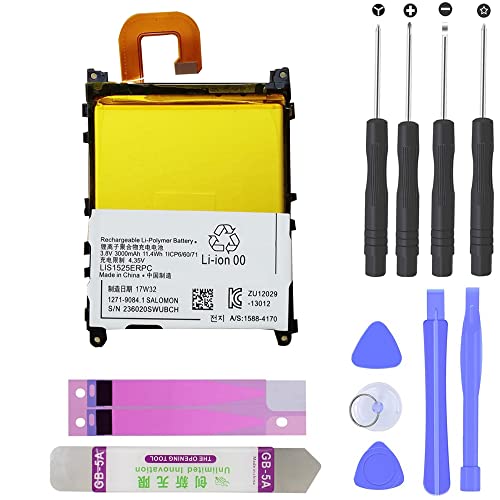 Power Batterie für Sony Xperia Z1 C6903 L39H C6902 L39U LIS1525ERPC 3000 mAh Akku Battery inklusive 1x Akku Klebestreifen/Werkzeug Set/Hebelwerkzeug aus Metall Cover