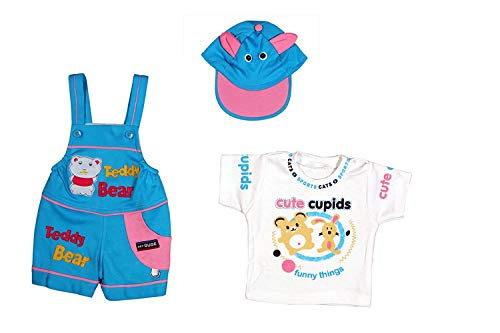 Image of Baby Boy's And Baby Girl's Dungaree Set /Romper Set with T-Shirt And Cap