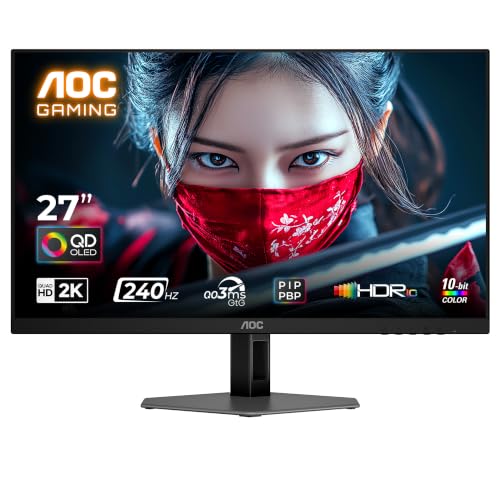 AOC 26.5 QDOLED Gaming Monitor QHD 2560x1440 240Hz 0.03ms GTG HDR10 Quantum Dot OLED 400 nits GSync Compatible HDMI 2.0/DP 1.4 Tilt Stand 2Year Warranty