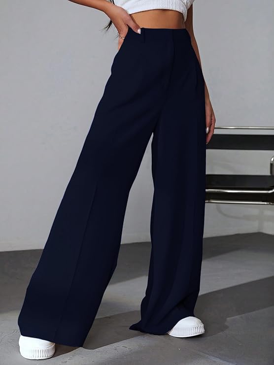 Image of GRECIILOOKS Women High Rise High Waist Trousers Flared Korean Style Formal Pants| Elegant Workwear for Office, College & Events (Available in Plus Size)