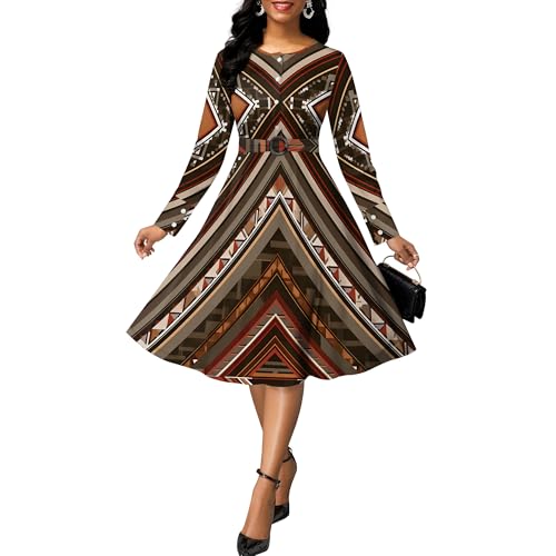 Long Sleeve Dresses for Women Casual Round Neck Fashion Front Buttons with Belt Office Business Elegant Midi Dress