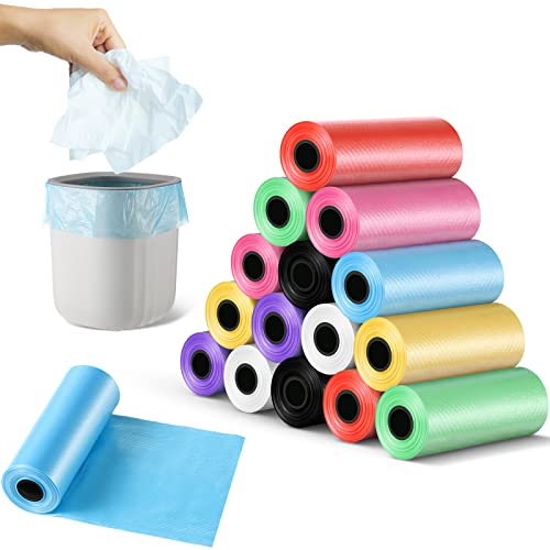 240 Counts Mini Trash Bags 0.5 Gallon Tiny Garbage Bags Small Pet Bags Strong Trash Bags Trash Can Liners for Car Kitchen Office Desktop Mini Trash Can Wastebasket Bin 16 Rolls(Mixed Color)
