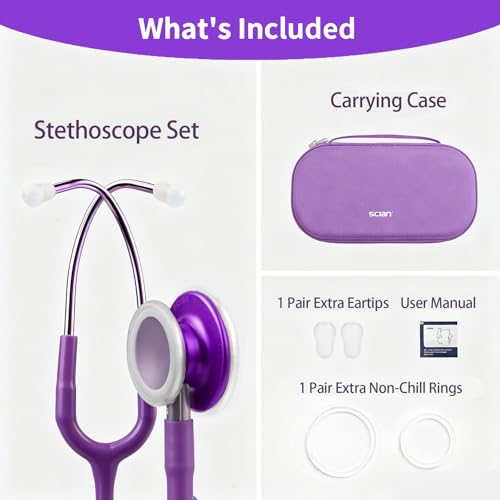 Image of SCIAN Dual Head Stethoscope with Ear Tips for Doctors, Nurses, Medical Nursing Students, Clinical Student Use, Classic Stainless Steel Stethoscope Kit, Purple