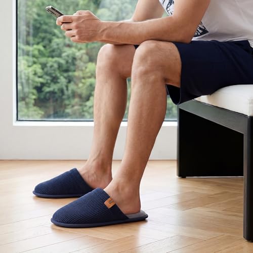 Image of VeraCosy Men's Corduroy Scuff Slippers Soft Comfy Memory Foam Non-slip Indoor House Shoes