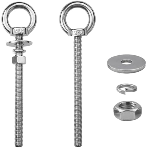Image of 2 Pack M12 Stainless Steel Eye Bolts with Nuts, 1 /2 inch x 6 inch Eye Bolts | 304 Stainless Steel Eye Bolt,Eye Bolts Heavy Duty for Hang Tie Down Outdoor,1 /2 eye bolts with nuts,m12 eye bolts