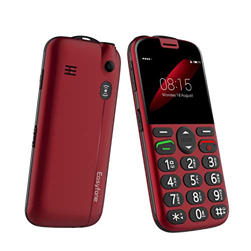 Easyfone Prime-A4 GPS Localisation Unlocked Smart Senior Cell Phone, Big Button Hearing Aids Compatible Easy-to-Use Mobile Phone with Charging Dock (Red)