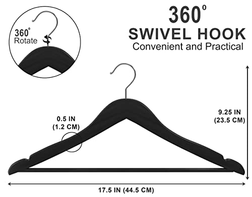 Utopia Home 20er Pack Holzbügel mit Hosenstange und Schulterrillen, stabiles und schlankes Design für Mäntel, Anzüge, Hosen und Jacken, Schwarz
