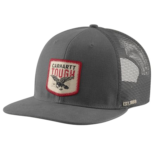 Carhartt Mens Washed Duck Flat Brim Eagle Graphic Cap, Gravel, One Size
